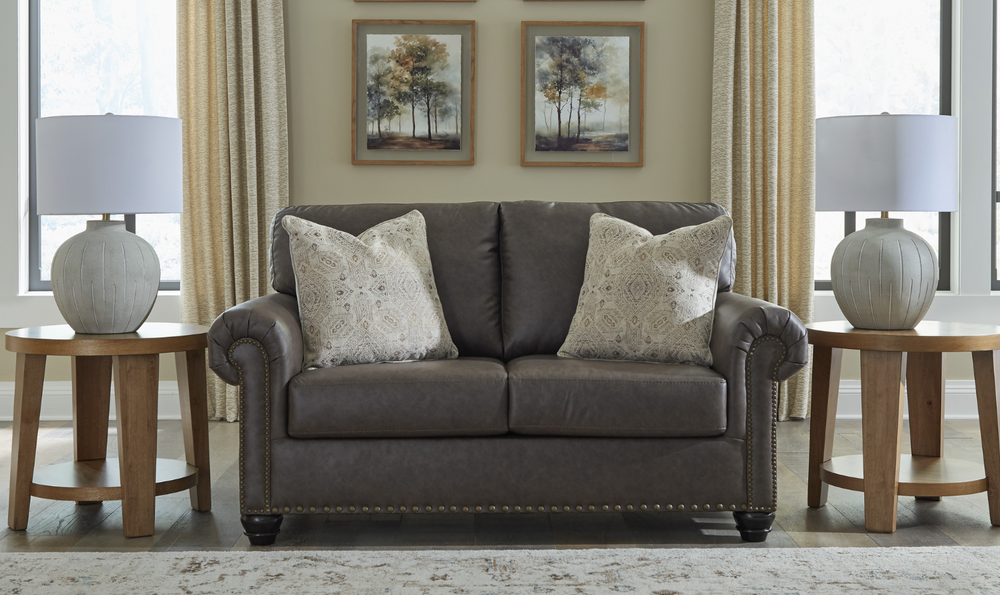 Modern Heritage Roxmere Umber Brown Loveseat With Nailhead Trim-Jennifer Furniture
