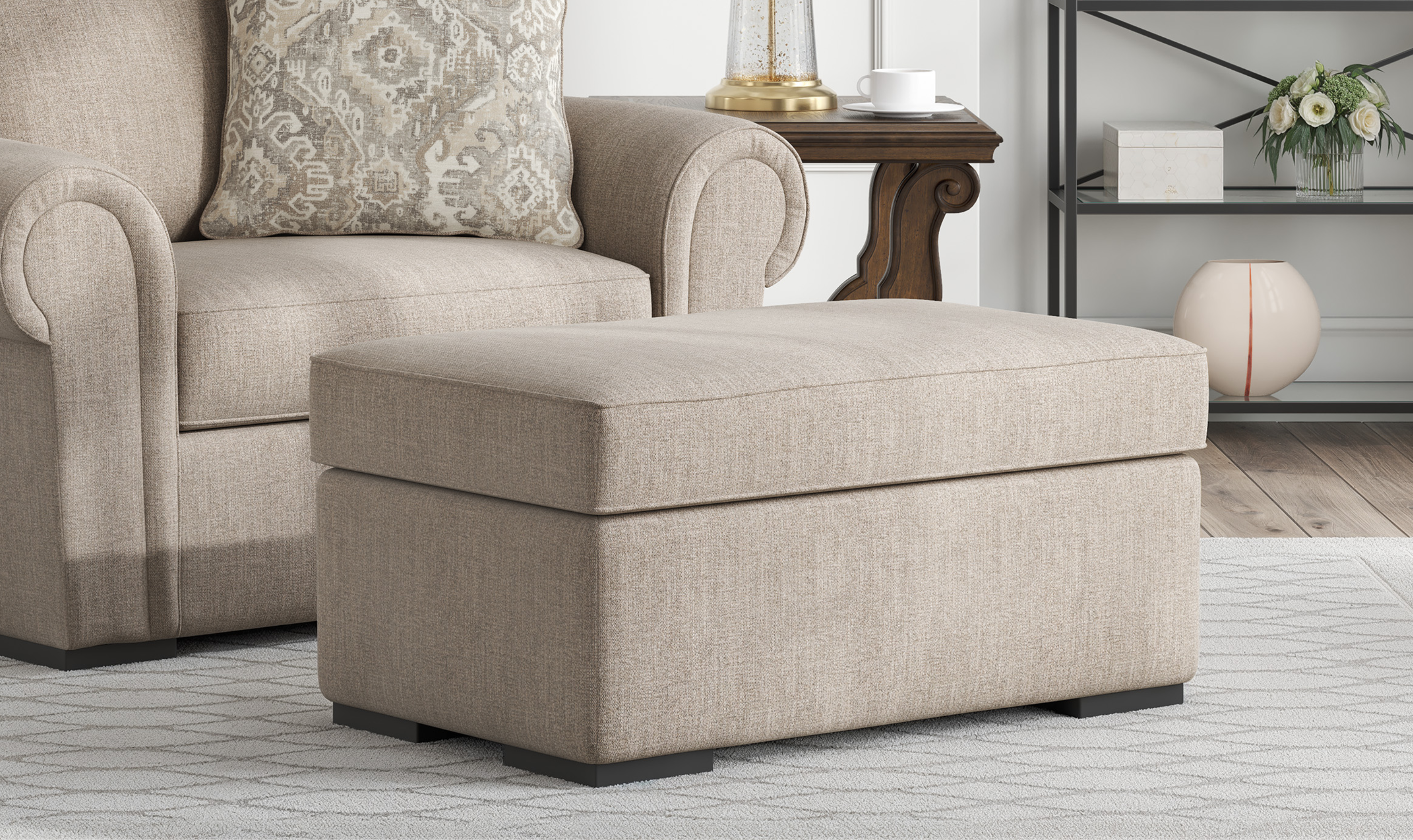 Modern Heritage Sararose Fabric Ottoman - Jennifer Furniture