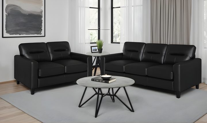 Modern Heritage Scotland Faux Leather Loveseat With Track Arms-Jennifer