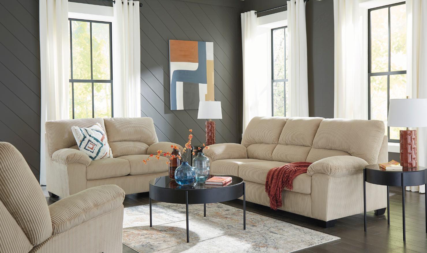 Modern Heritage SimpleJoy Fabric 3-Seater Sofa With Pillow Arms
