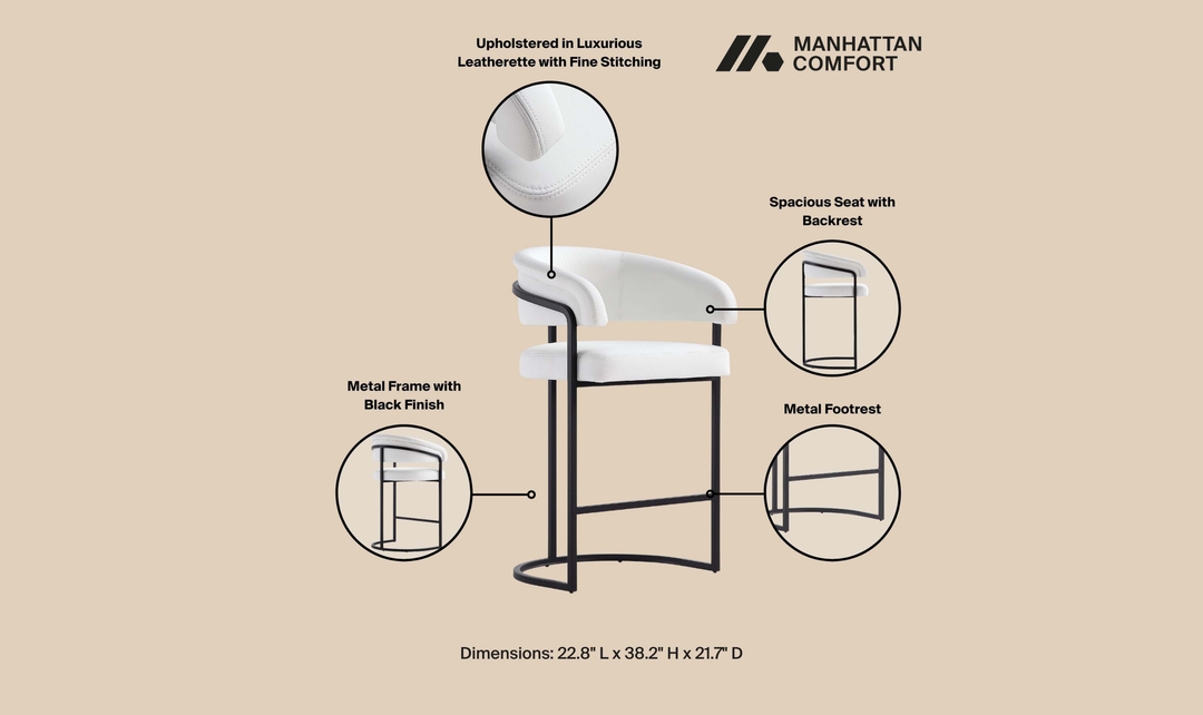Manhattan Comfort Augusta Metal Upholstered Counter Stool-Jennifer Furniture