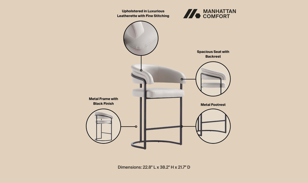 Manhattan Comfort Augusta Metal Upholstered Counter Stool-Jennifer Furniture