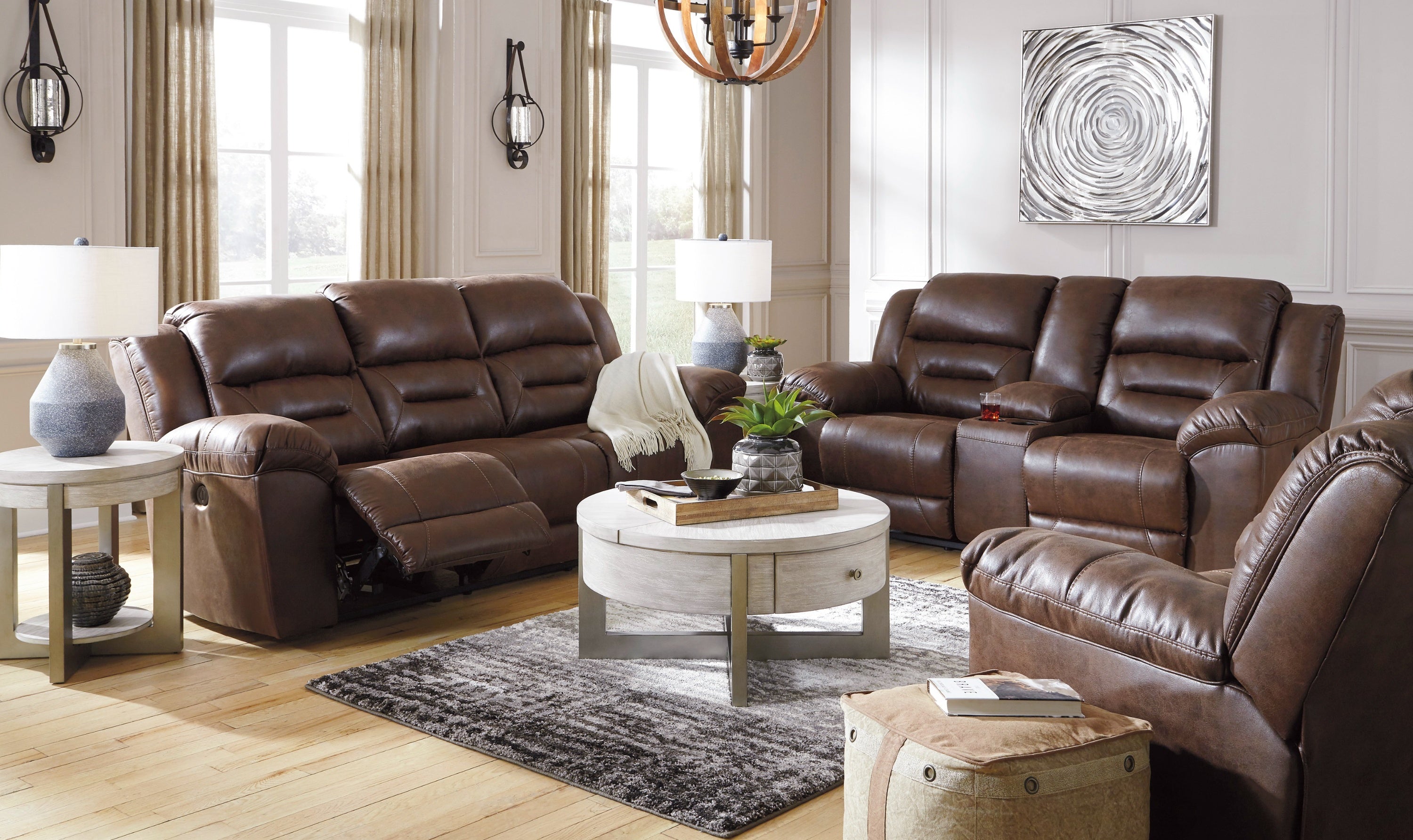 Modern Heritage Stoneland Power Reclining Leather Living Room Set-Jennifer Furniture
