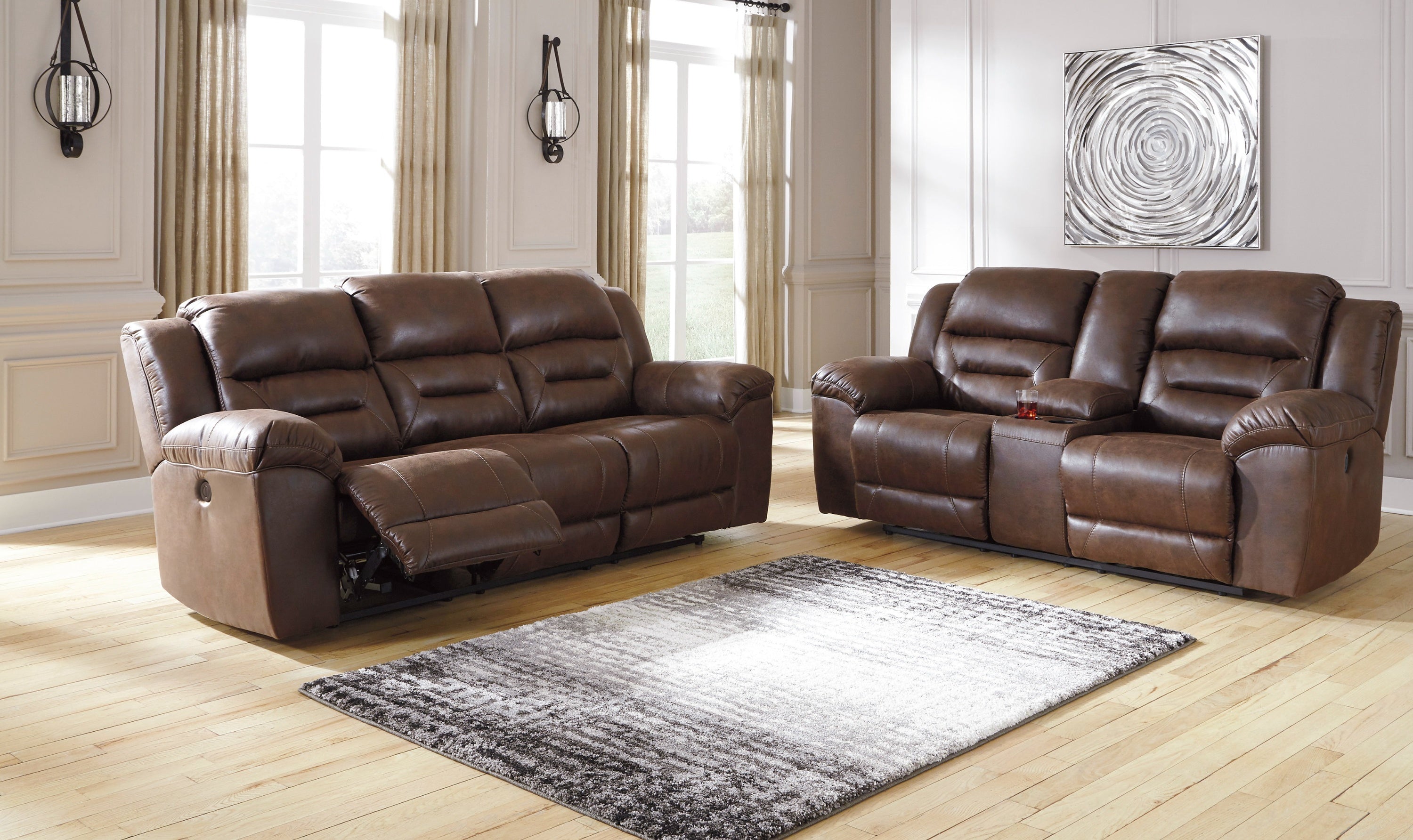 Modern Heritage Stoneland Power Reclining Leather Living Room Set-Jennifer Furniture