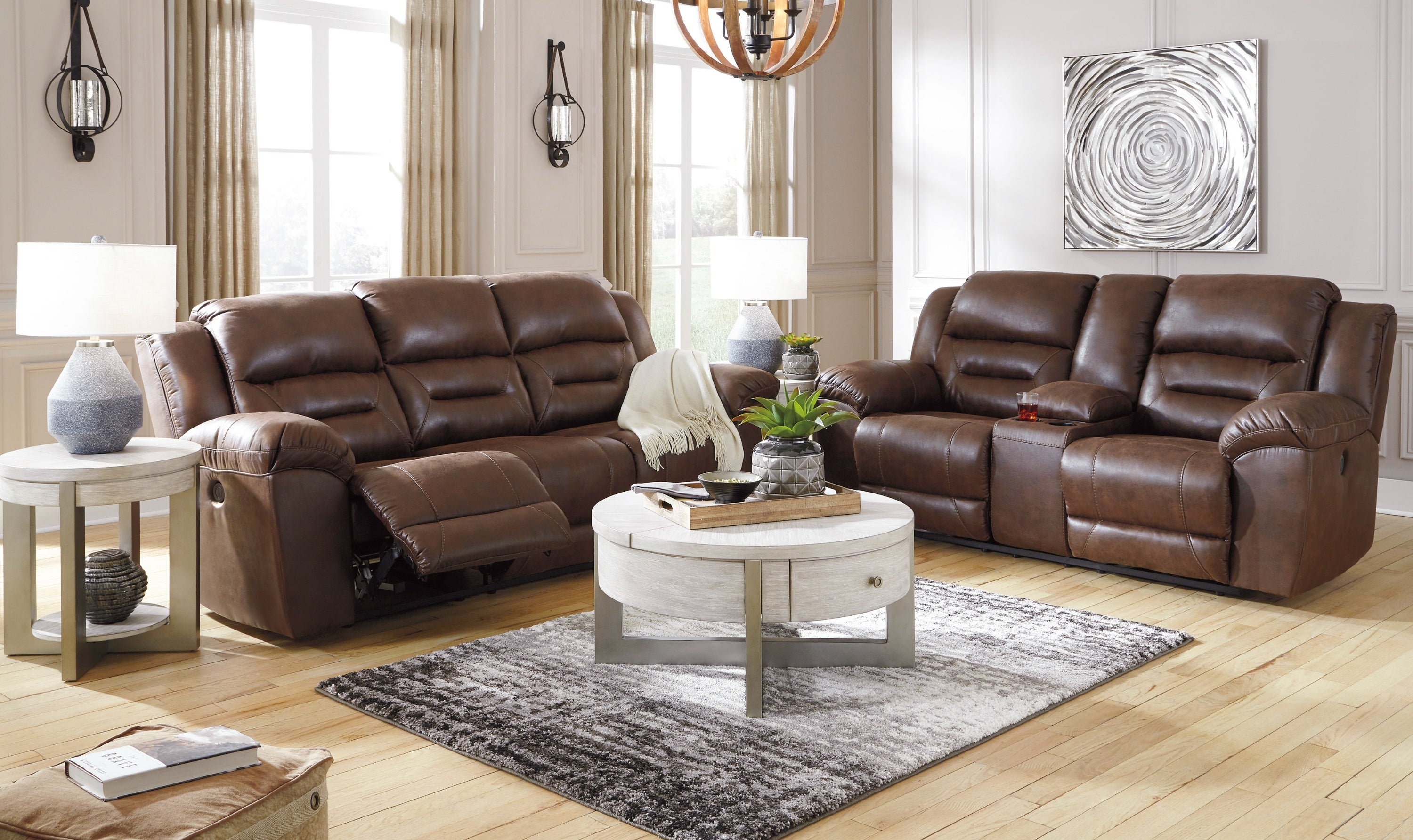 Modern Heritage Stoneland Power Reclining Leather Living Room Set-Jennifer Furniture
