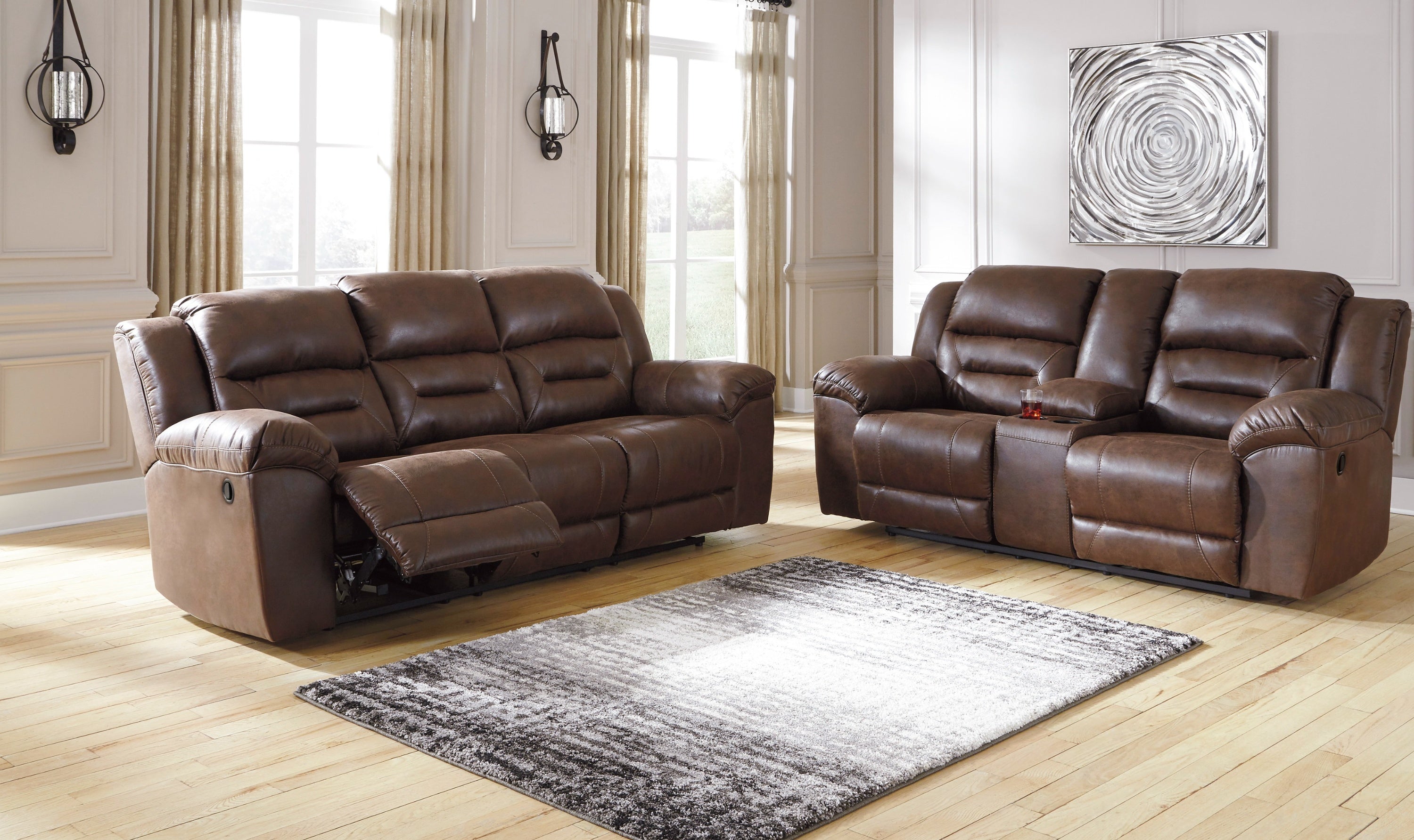 Modern Heritage Stoneland Power Reclining Leather Living Room Set-Jennifer Furniture