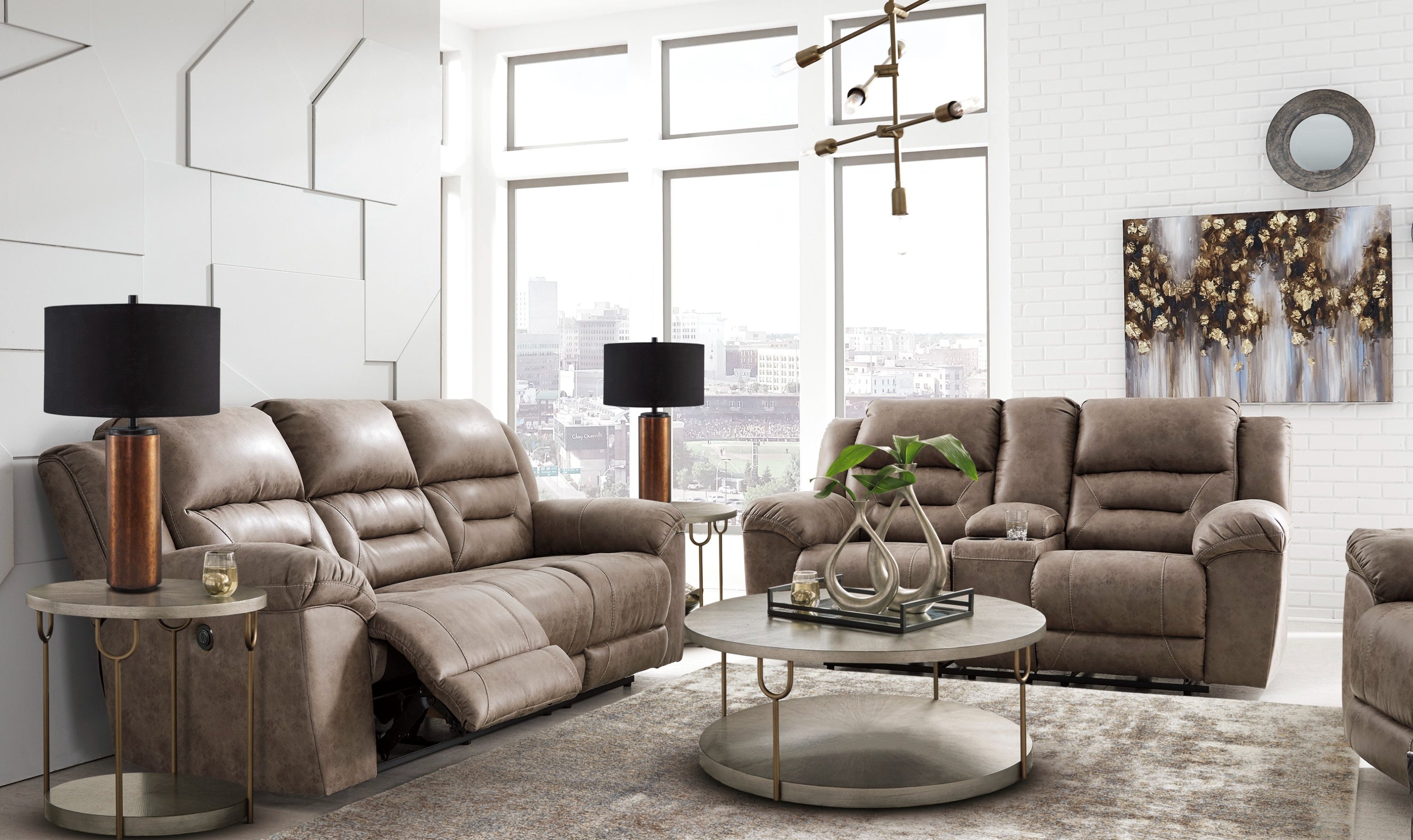 Modern Heritage Stoneland Power Reclining Leather Living Room Set-Jennifer Furniture