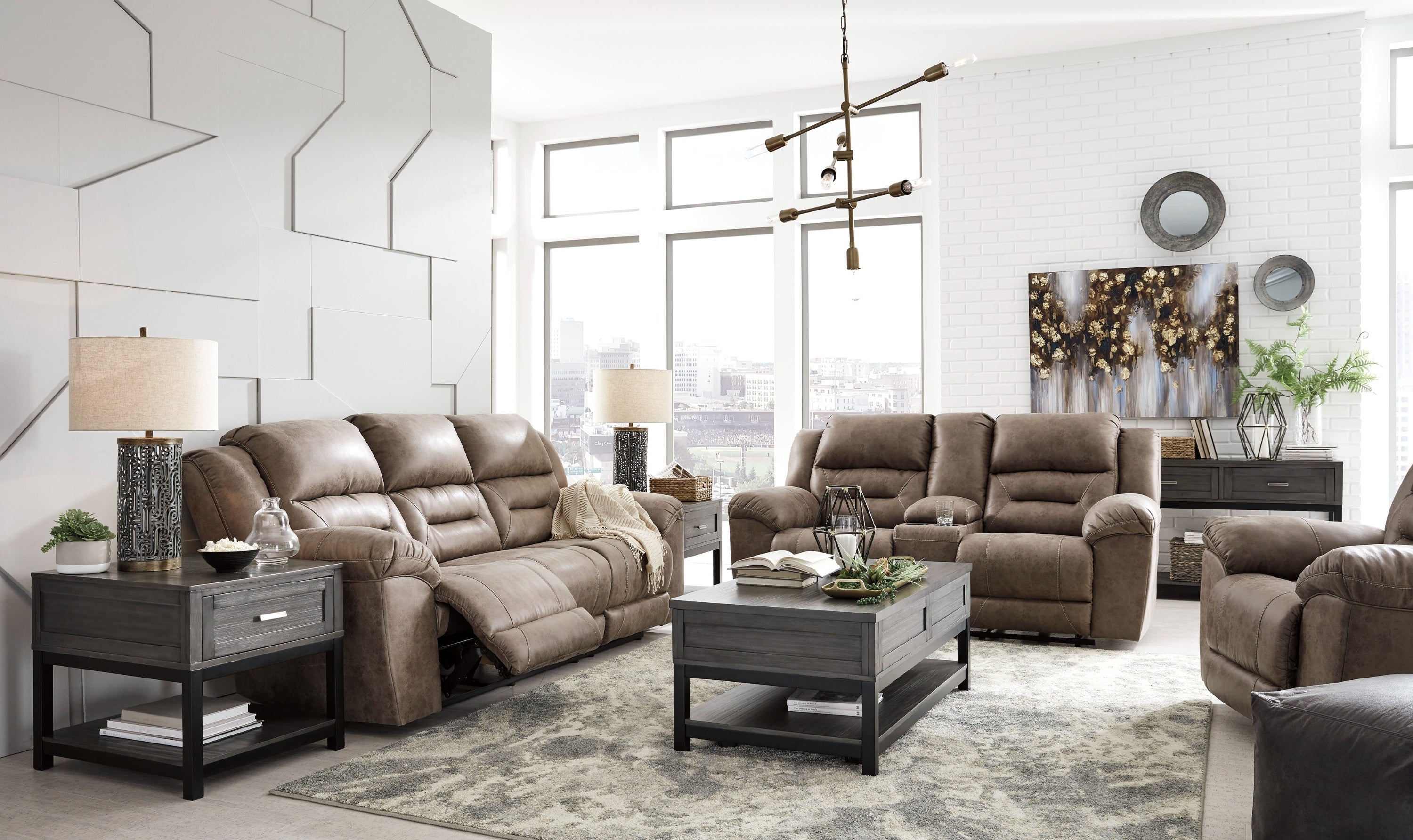 Modern Heritage Stoneland Power Reclining Leather Living Room Set-Jennifer Furniture