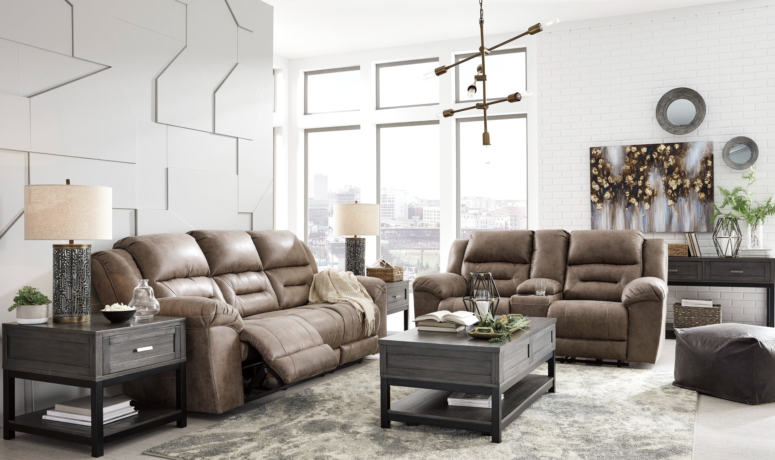 Modern Heritage Stoneland Power Reclining Leather Living Room Set-Jennifer Furniture