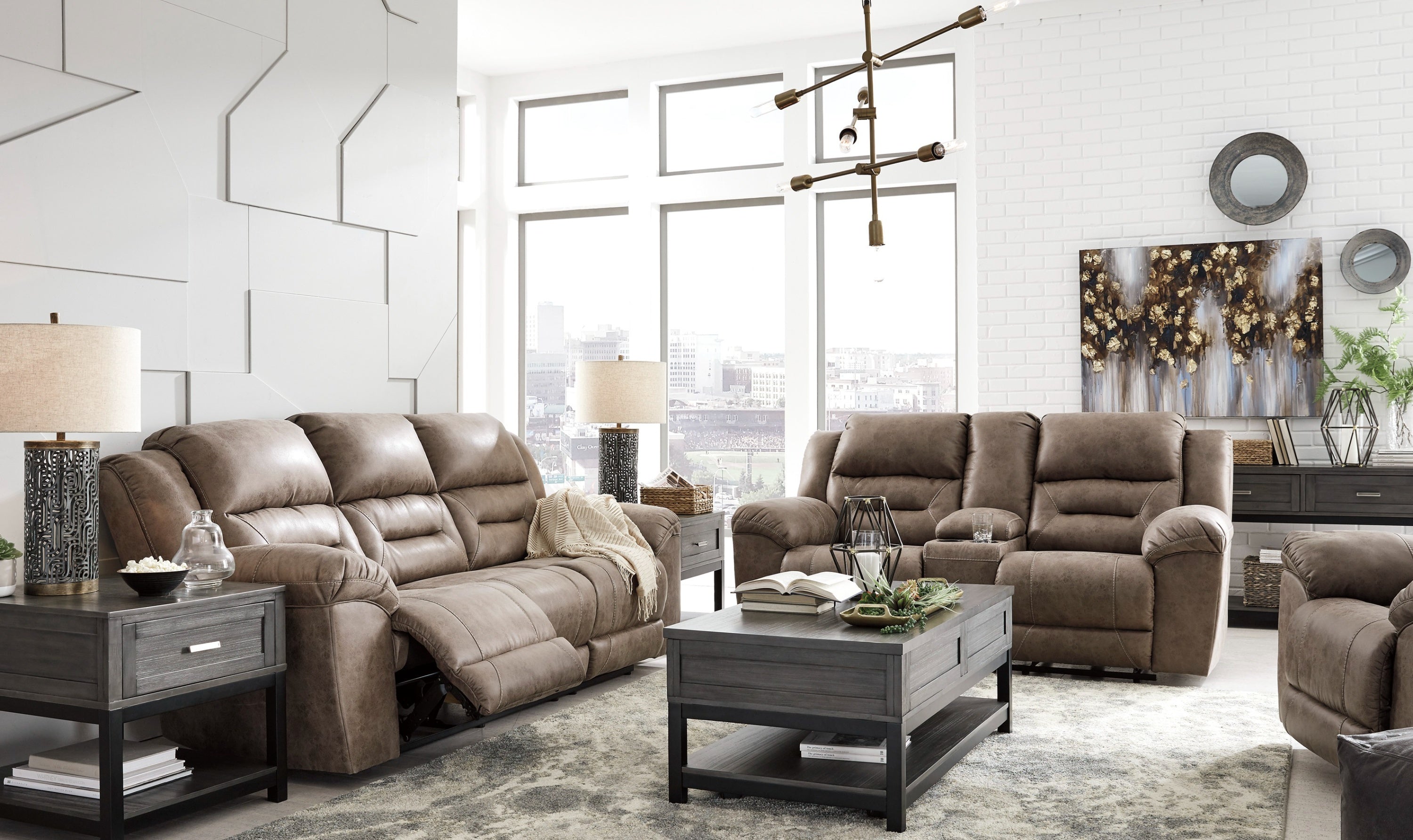 Modern Heritage Stoneland Power Reclining Leather Living Room Set-Jennifer Furniture