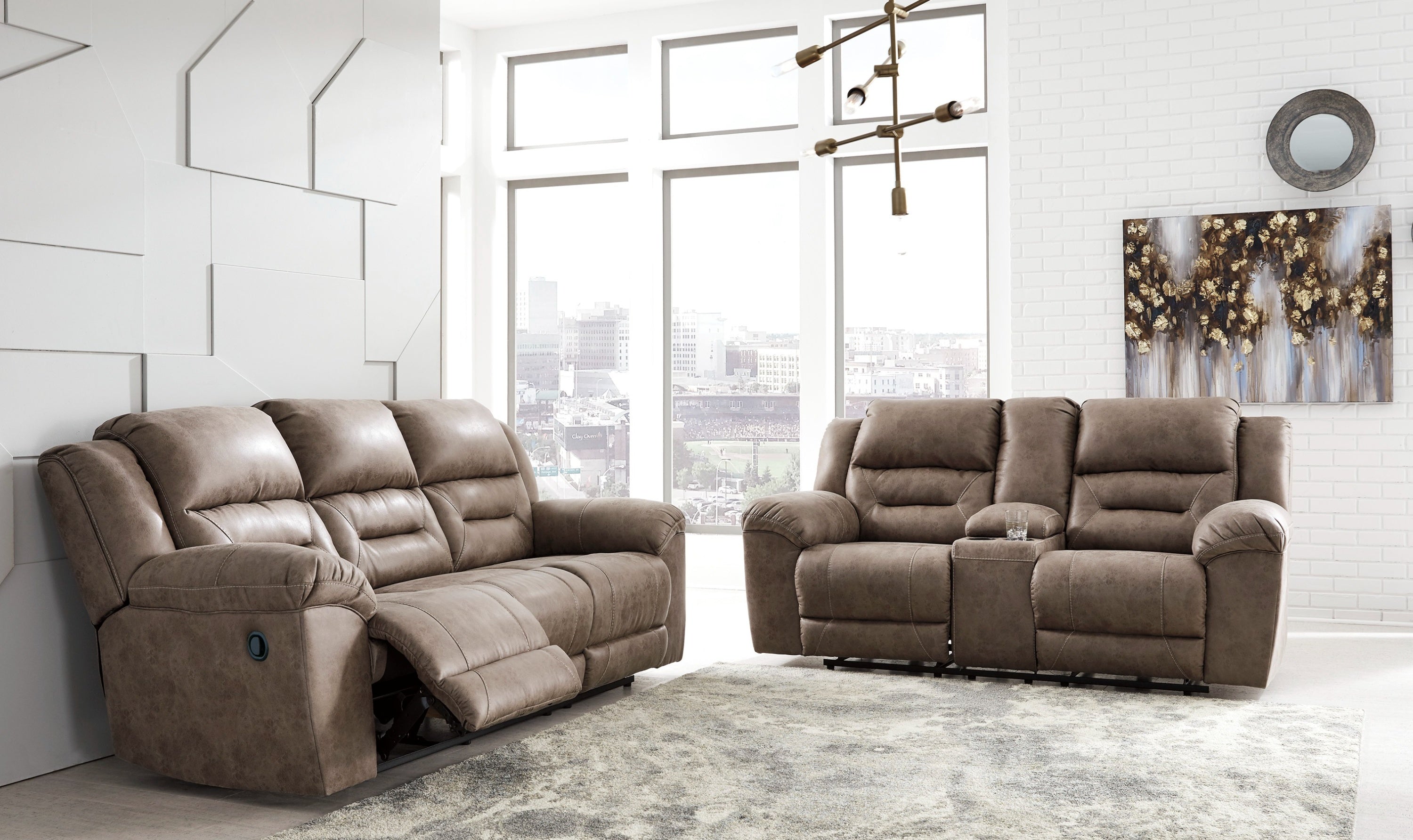Modern Heritage Stoneland Power Reclining Leather Living Room Set-Jennifer Furniture