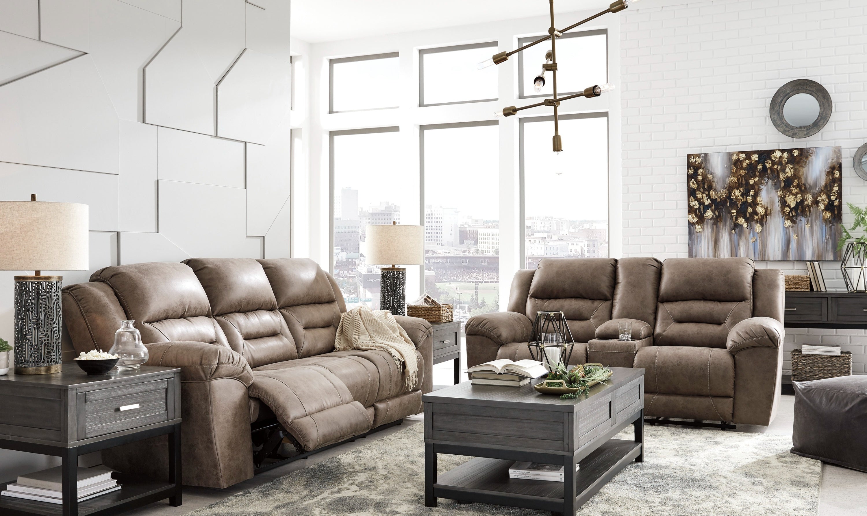 Modern Heritage Stoneland Power Reclining Leather Living Room Set-Jennifer Furniture