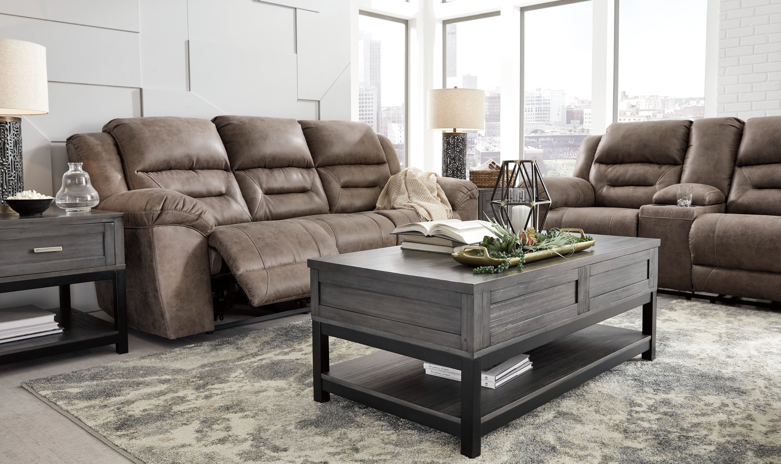 Modern Heritage Stoneland Power Reclining Leather Living Room Set-Jennifer Furniture