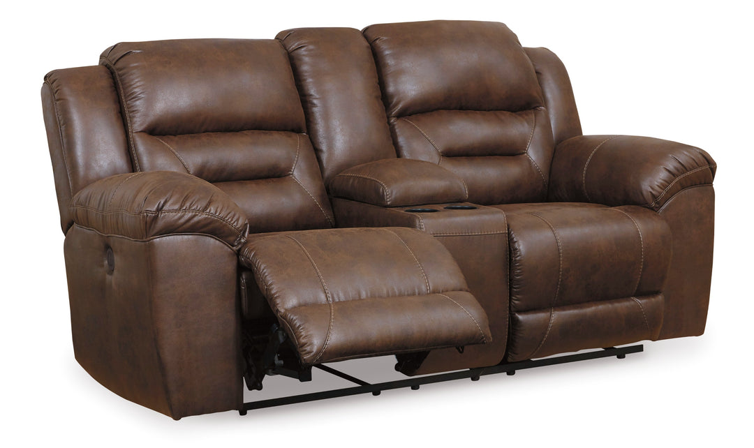 Modern Heritage Stoneland Power Reclining Leather Loveseat With Console-Jennifer Furniture