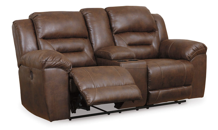 Modern Heritage Stoneland Power Reclining Leather Loveseat With Console-Jennifer Furniture
