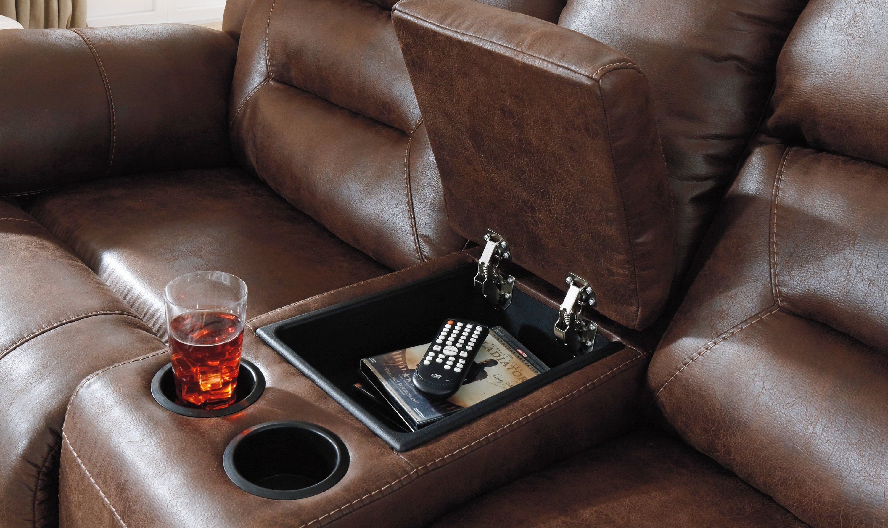 Modern Heritage Stoneland Power Reclining Leather Loveseat With Console-Jennifer Furniture
