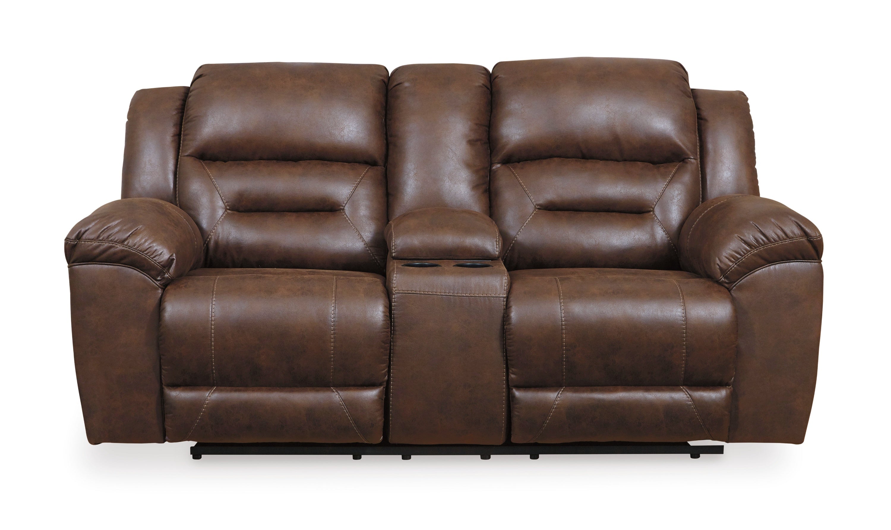 Modern Heritage Stoneland Power Reclining Leather Loveseat With Console-Jennifer Furniture