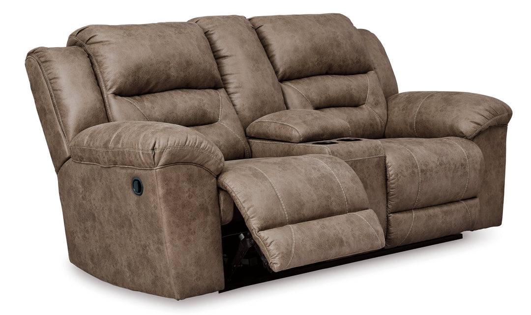 Modern Heritage Stoneland Power Reclining Leather Loveseat With Console-Jennifer Furniture