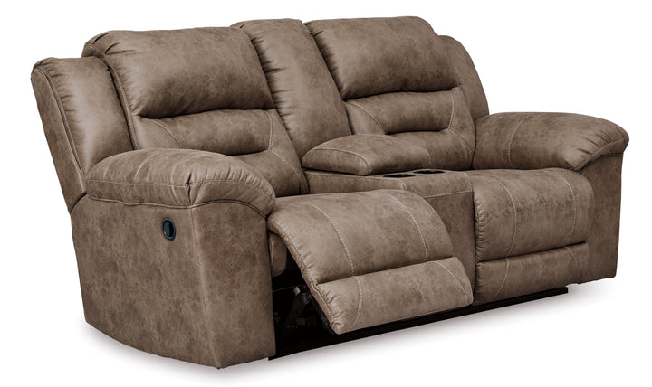Modern Heritage Stoneland Power Reclining Leather Loveseat With Console-Jennifer Furniture