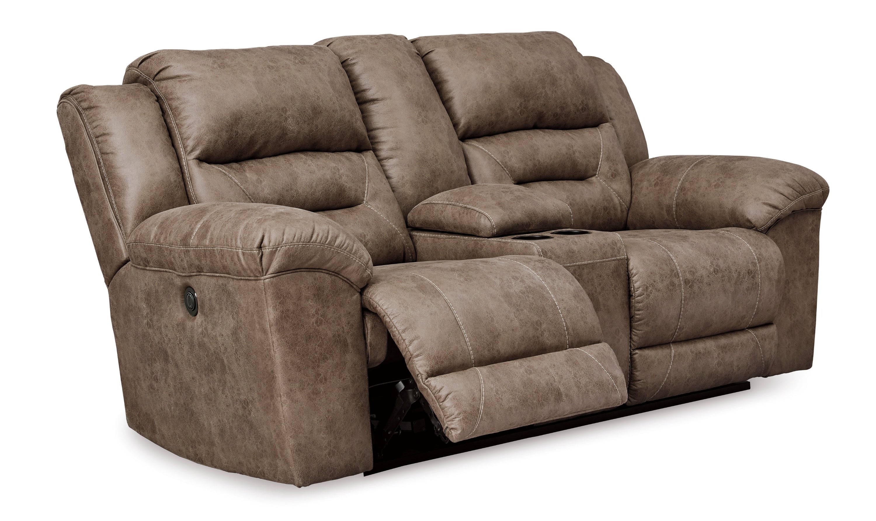 Modern Heritage Stoneland Power Reclining Leather Loveseat With Console-Jennifer Furniture