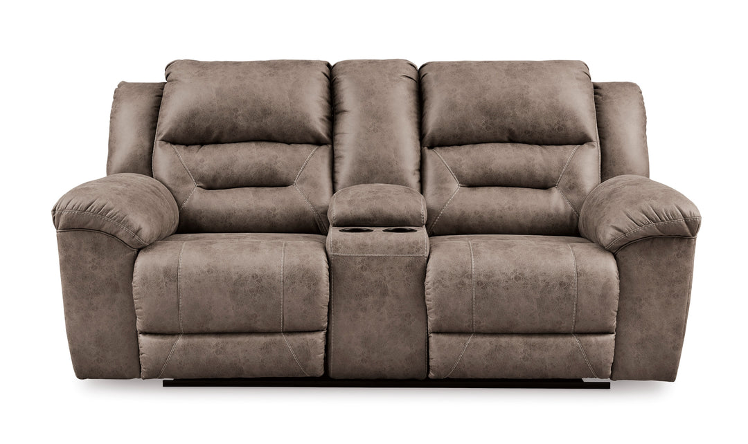 Modern Heritage Stoneland Power Reclining Leather Loveseat With Console-Jennifer Furniture