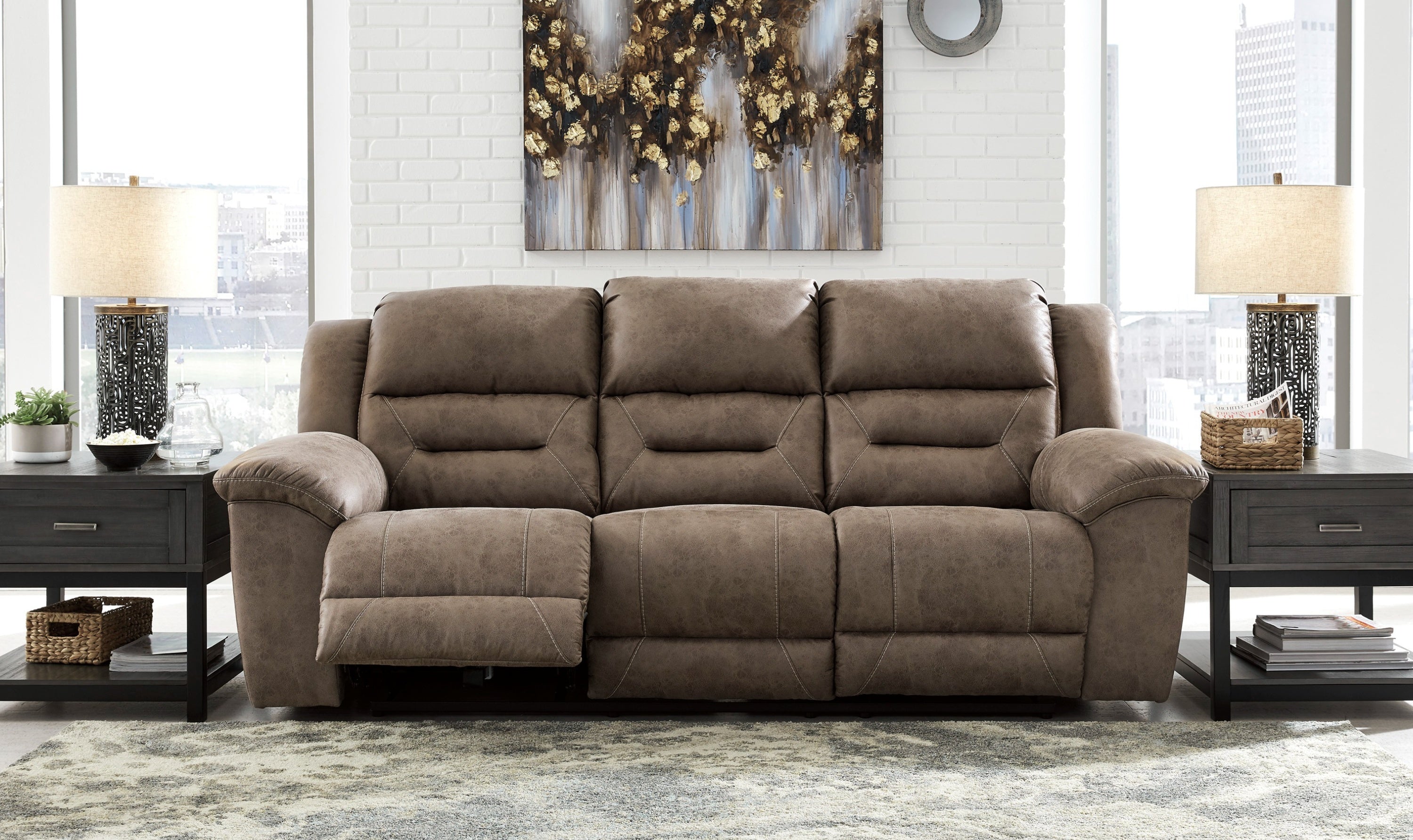 Modern Heritage Stoneland Power Reclining Leather Living Room Set-Jennifer Furniture