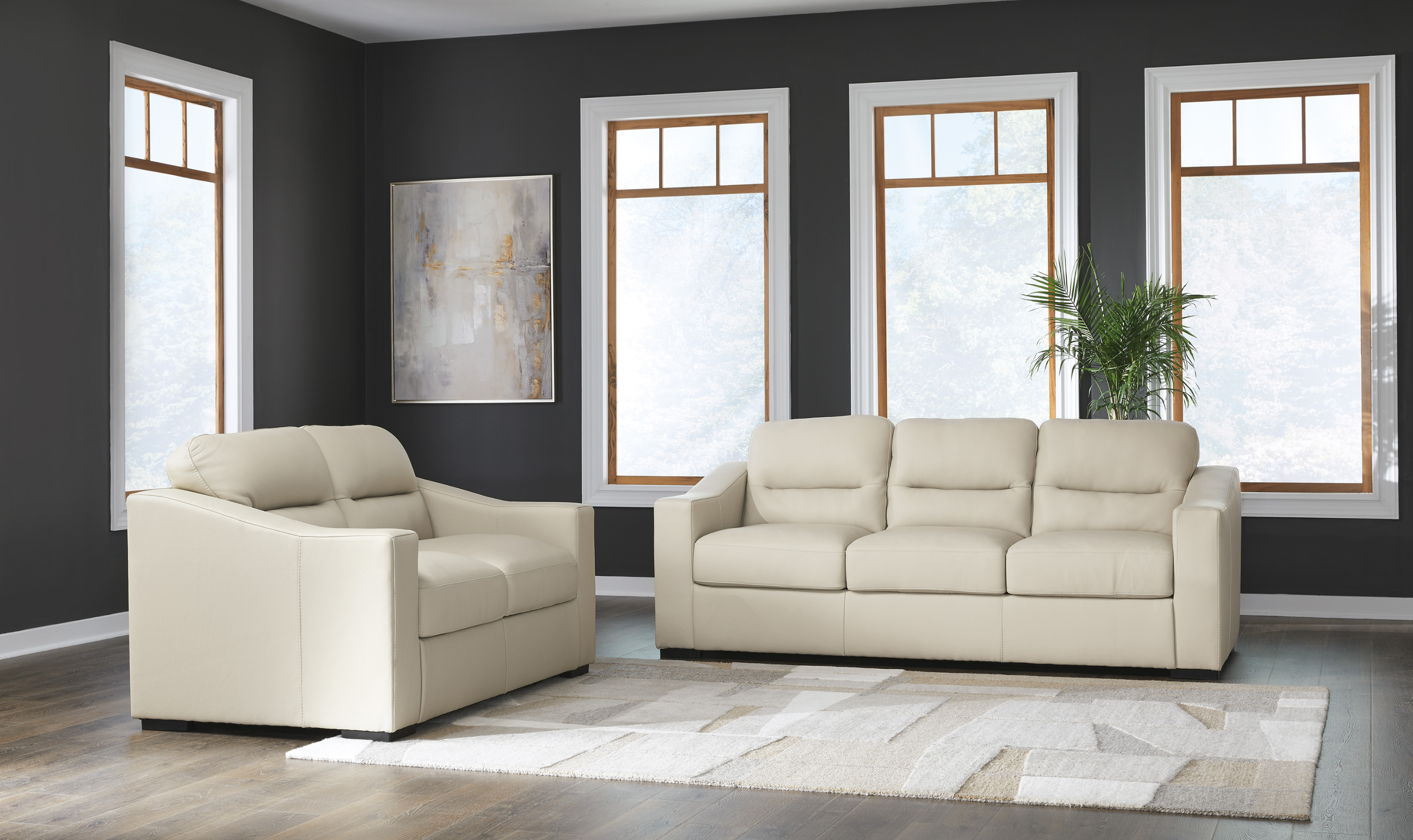 Modern Heritage Treasure Trove Leather Living Room Set in Almond - Jennifer Furniture