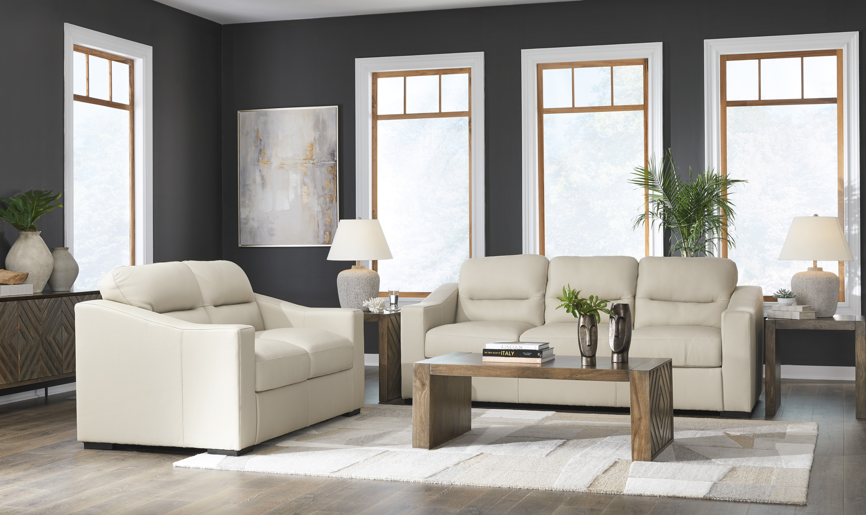 Modern Heritage Treasure Trove Leather Living Room Set in Almond - Jennifer Furniture