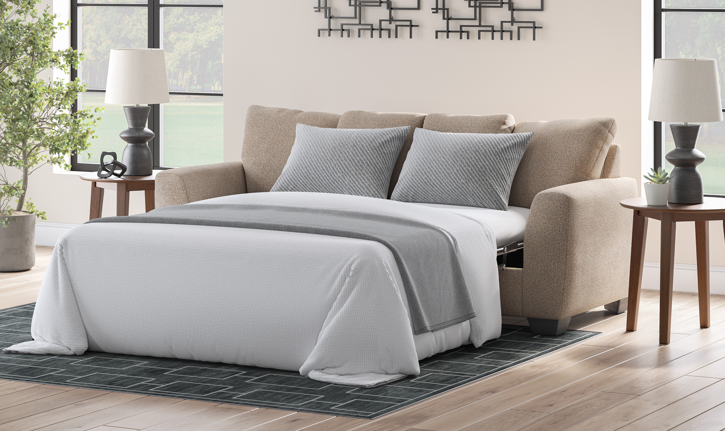 Modern Heritage Triston-Peaks Suede Fabric Queen Sleeper Sofa-Jennifer Furniture