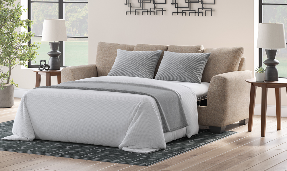 Modern Heritage Triston-Peaks Suede Fabric Queen Sleeper Sofa-Jennifer Furniture