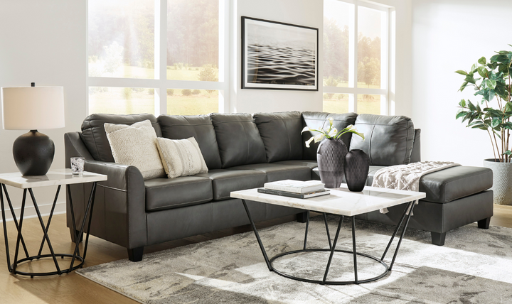 Modern Heritage Valderno L-shaped Leather Sectional Sofa in Dark Gray