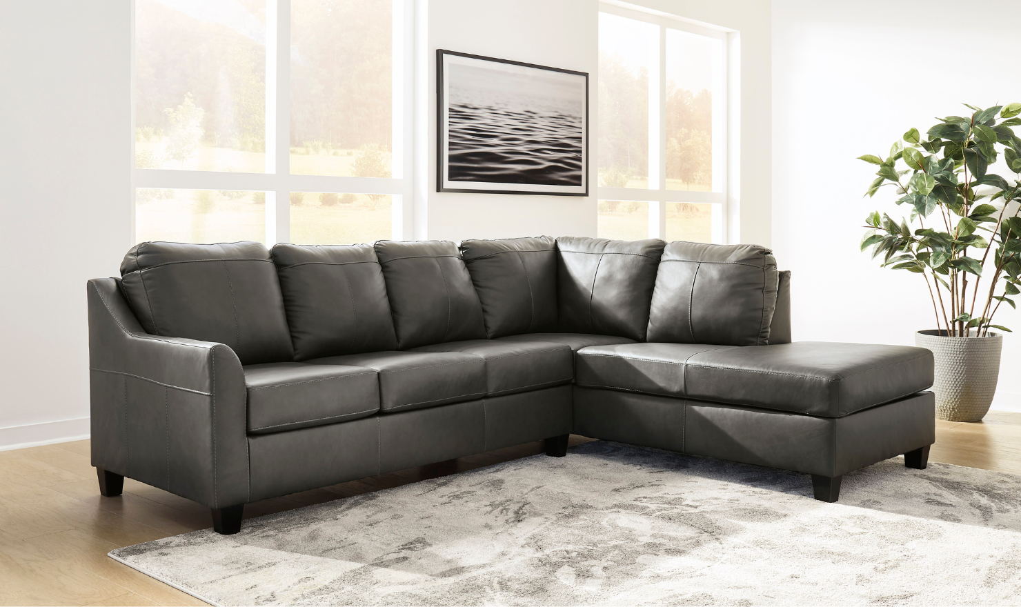 Modern Heritage Valderno L-shaped Leather Sectional Sofa in Dark Gray
