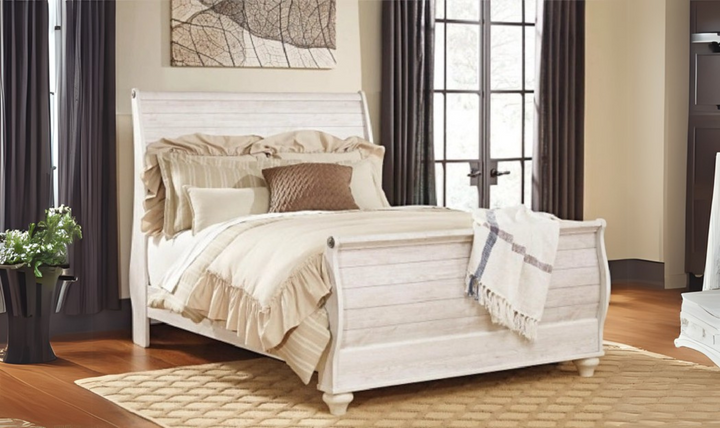 Modern Heritage Willowton Traditional Wooden Bed in Whitewashed Finish-jennifer furniture