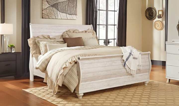 Modern Heritage Willowton Traditional Wooden Bed in Whitewashed Finish-jennifer furniture