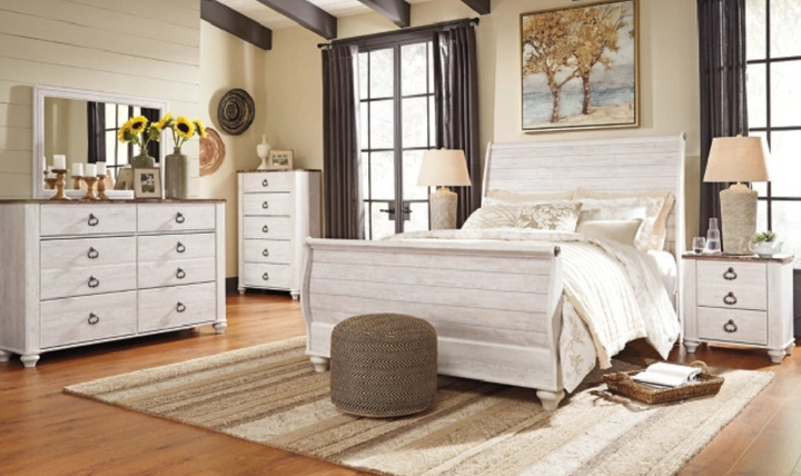 Modern Heritage Willowton Traditional Wooden Bed in Whitewashed Finish-jennifer furniture