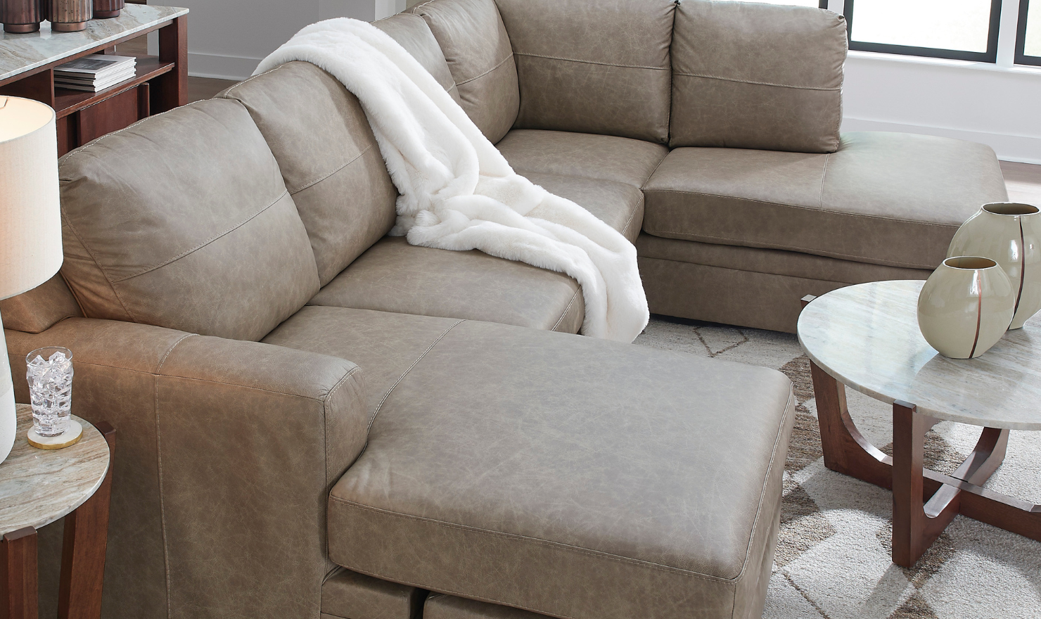 Modern Heritage Amuleto 2-Piece Brown Leather Sectional with Chaise