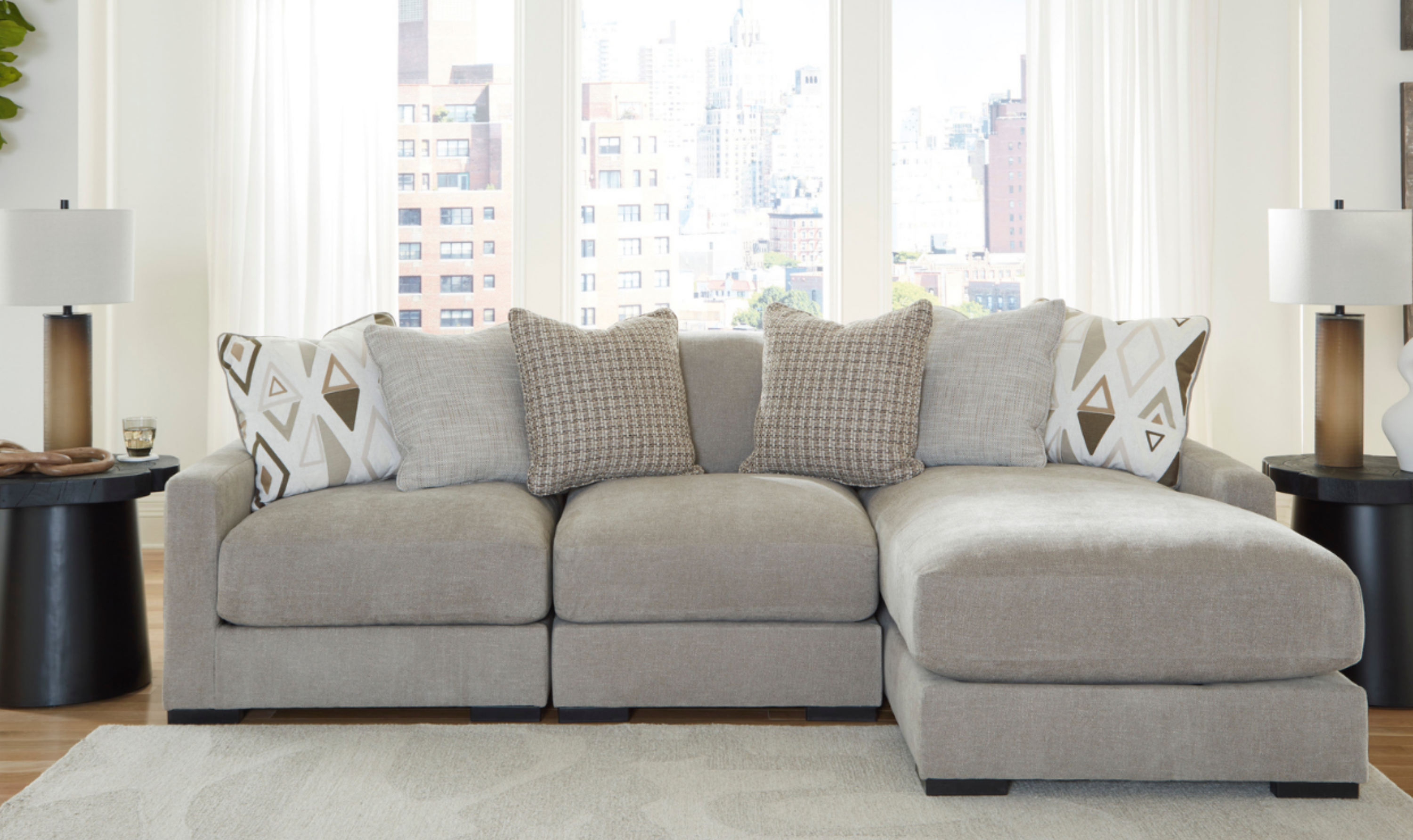 Modern Heritage Aslan Court Fabric 3-Piece Sofa Sectional With Chaise