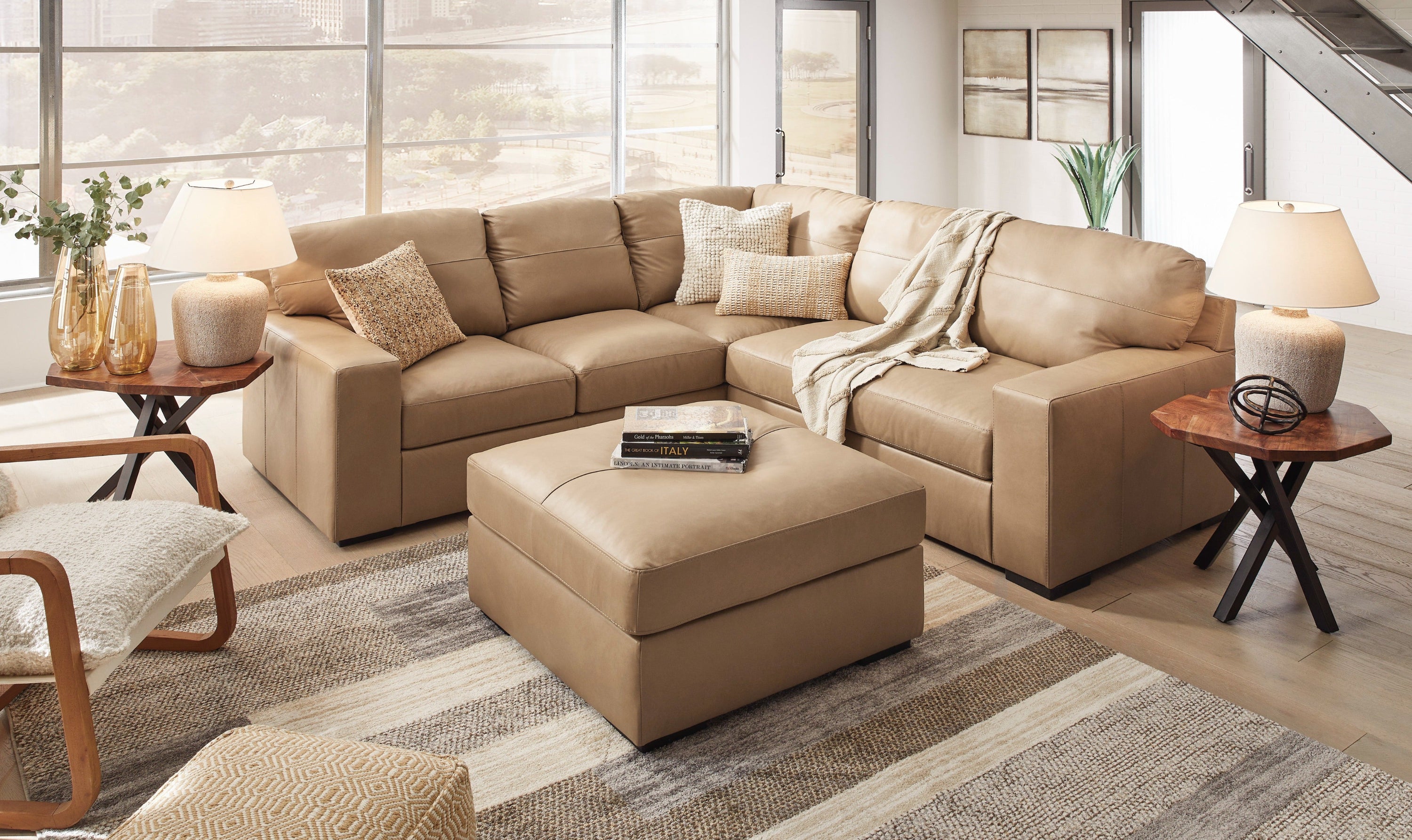 Modern Heritage Bandon Leather 2-Piece Sectional in Toffee-Jennifer Furniture
