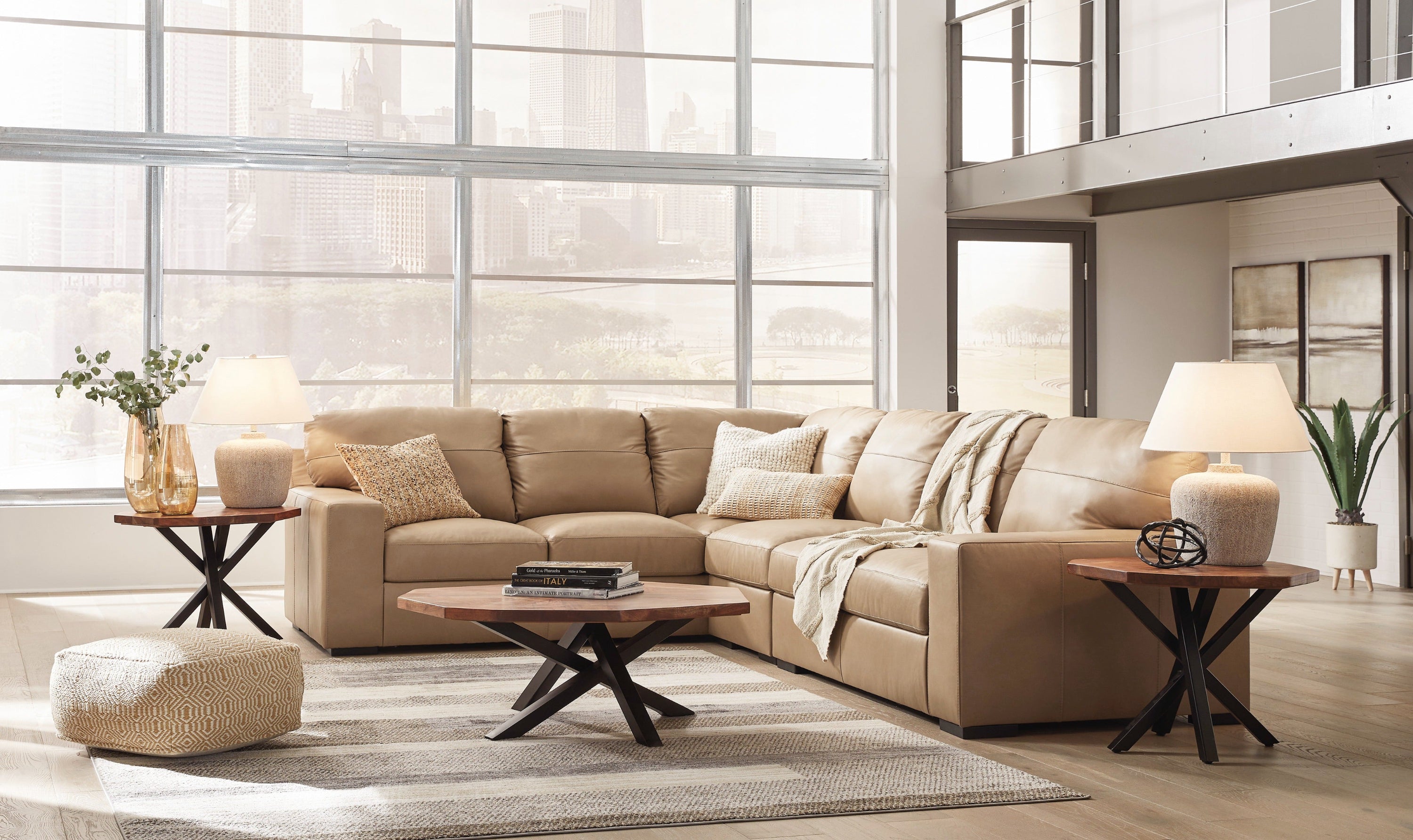 Modern Heritage Bandon Leather 2-Piece Sectional in Toffee-Jennifer Furniture