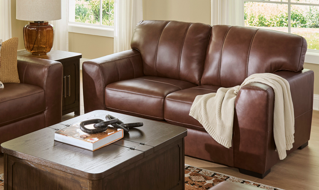 Modern Heritage Brogliano Canyon Leather Loveseat with Boxed Legs-Jennifer