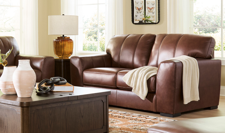 Modern Heritage Brogliano Canyon Leather Loveseat with Boxed Legs-Jennifer