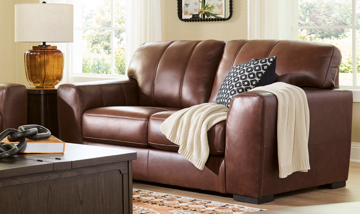 Modern Heritage Brogliano Canyon Leather Loveseat with Boxed Legs-Jennifer