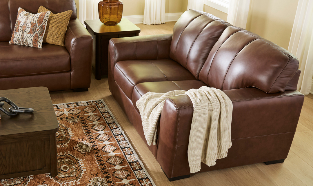 Modern Heritage Brogliano Canyon Leather Loveseat with Boxed Legs-Jennifer