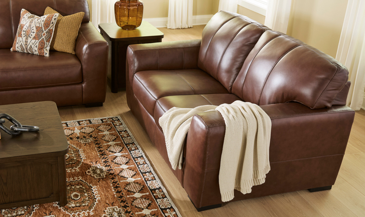 Modern Heritage Brogliano Canyon Leather Loveseat with Boxed Legs-Jennifer
