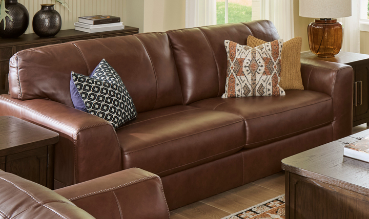Modern Heritage Brogliano Leather Canyon Sofa with Track Arms