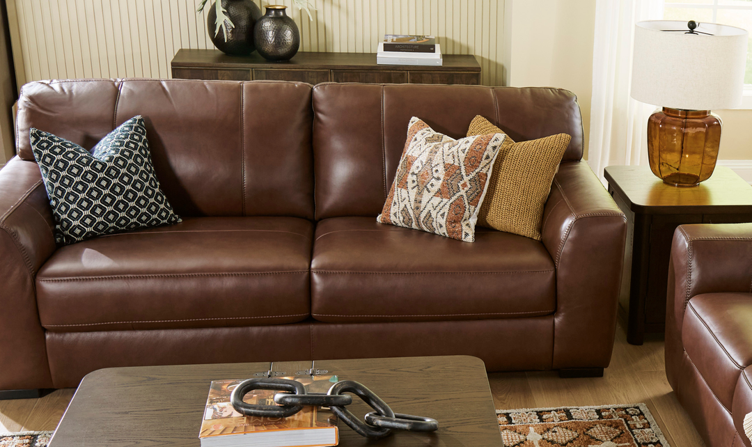 Modern Heritage Brogliano Leather Canyon Sofa with Track Arms