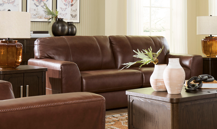 Modern Heritage Brogliano Leather Canyon Sofa with Track Arms