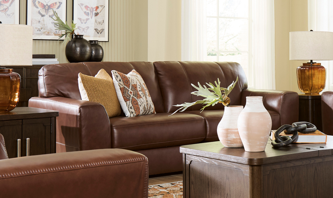 Modern Heritage Brogliano Leather Canyon Sofa with Track Arms
