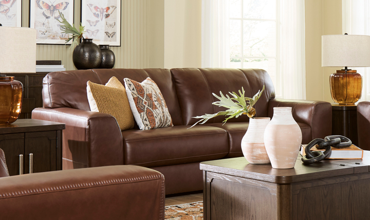 Modern Heritage Brogliano Leather Canyon Sofa with Track Arms