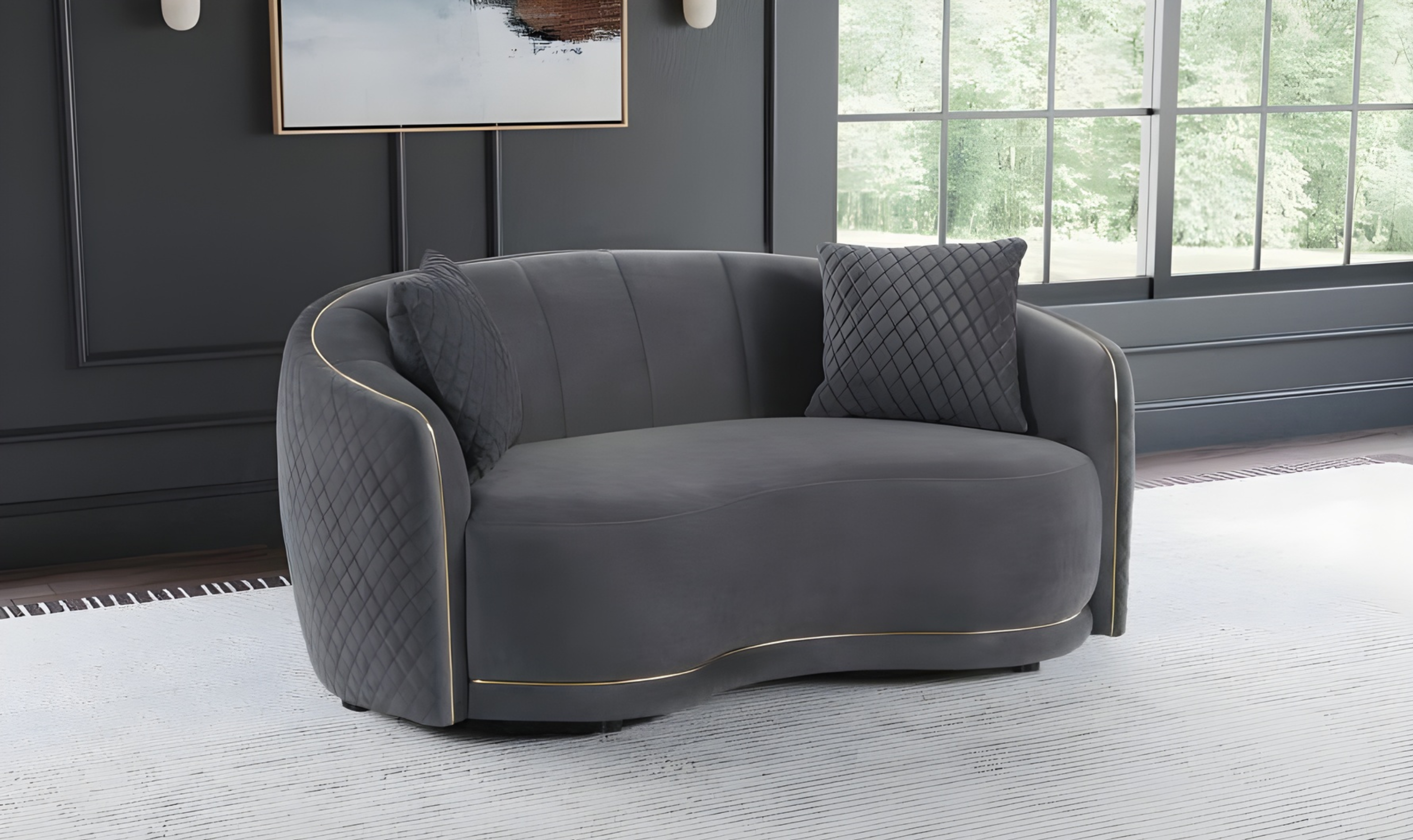 Modern Heritage Brookside 2‑Piece Velvet Curved Sofa & Loveseat Set